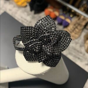Black rhinestone rose bangle